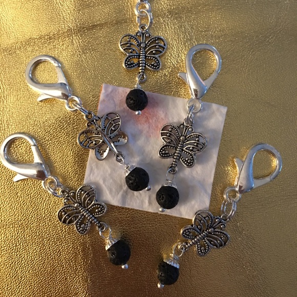 handmade Jewelry - Butterfly With Lava Ball Zipper Pull in Silver for Aromatherapy